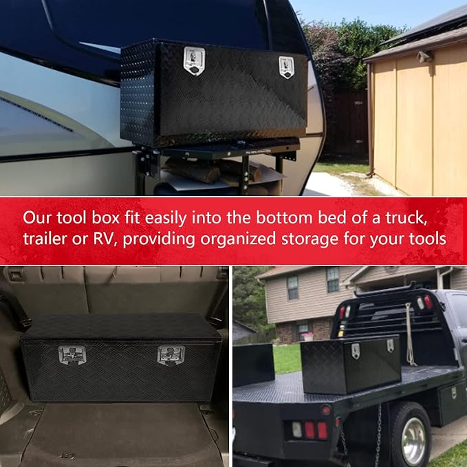36" x 18" x 18" Truck Tool Box Pickup Truck Bed Toolbox Heavy Duty | Aluminum Underbody Truck Box Fit For RV Trailers Storage Organizer with Lock & Keys Black