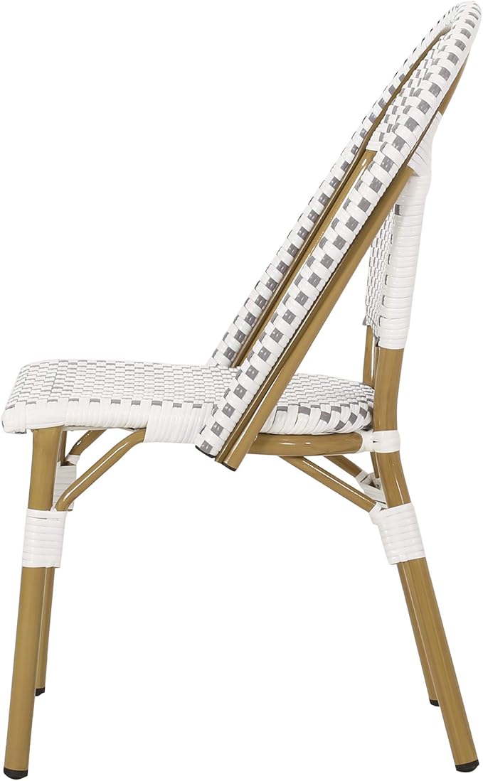 Christopher Knight Home Philomena Outdoor French Bistro Chair (Set of 2), Gray + White + Bamboo Print Finish