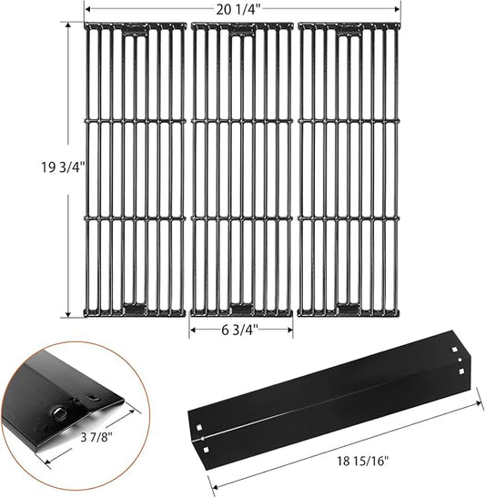 Hisencn Replacement Parts for Char-Griller 5050, 3001, 5650, 3008, 3030, 4000, Porcelain Steel Heat Plate and Cooking Grates for Chargriller 3 Burner Gas Grill