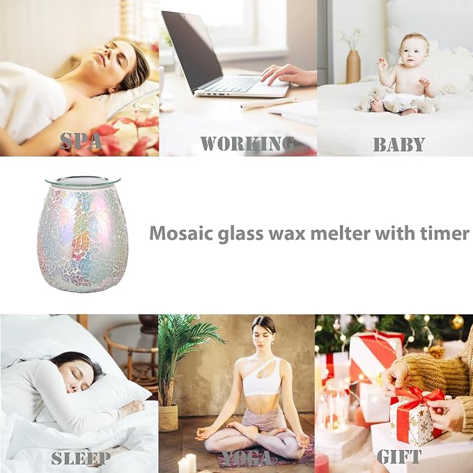 Dicimi 2-in-1 Candle Warmer Lamp, Electric Wax Melt Warmer with Pink Ombre Glass, Night Light & Removable Tray, Flameless Aromatherapy Gift for Home Bedroom Office