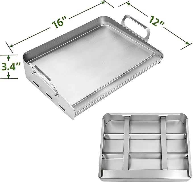 Upgraded Griddle for Gas Grill, Flat Top Griddle with Non-Stick, Heat Evenly Stainless Steel Griddle, Heat Resistant, No warps, Perfect for Gas/Charcoal Grill, Camping, Tailgating Parties - 16"X12"