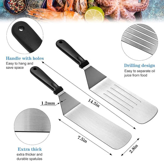 Flat Top Griddle Accessories Set for Blackstone and Camp Chef | Professional Grill Spatula Set with Burger Spatulas Scraper, BBQ Tool Utensils Kit for Men Outdoor Grills Cooking