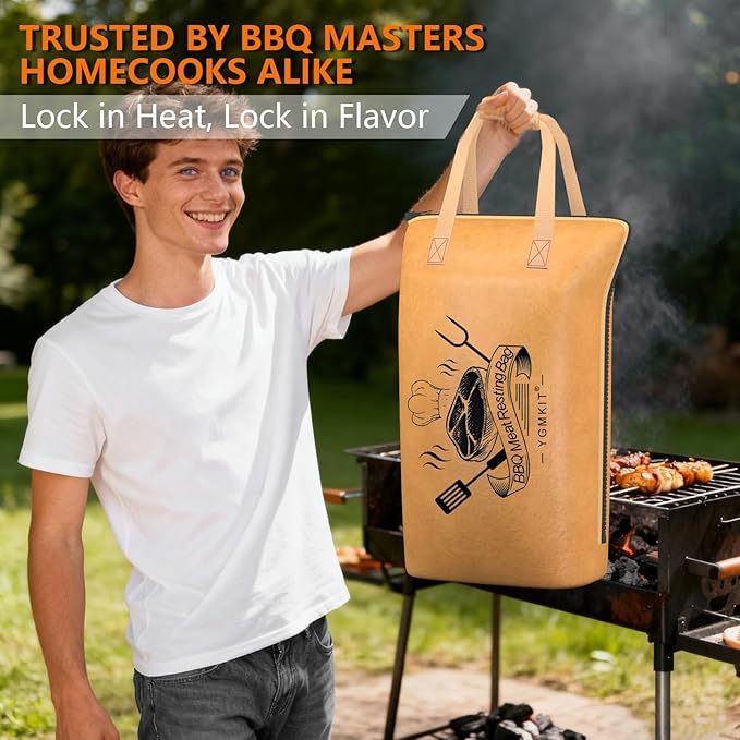BBQ Blanket for Resting Meat,Barbecue Blanket for Resting Meat,21 Inch BBQ Blanket Meat Resting Bag,Reusable Smoker Grilling Meat Insulated Brisket Bag Grilling Gifts for Men (Yellow-with Gift Box)