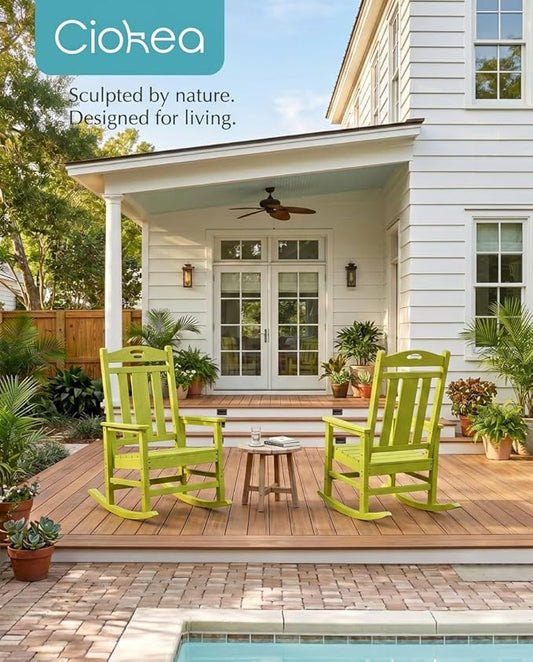 Ciokea Oversized Outdoor Rocking Chairs Set of 2, 380lbs Heavy-Duty Large Patio Rocker, High Back Cozy Porch Chairs, Weather Resistant Patio Rocking Chairs for Outside, Fire Pit, Deck, Lime Green