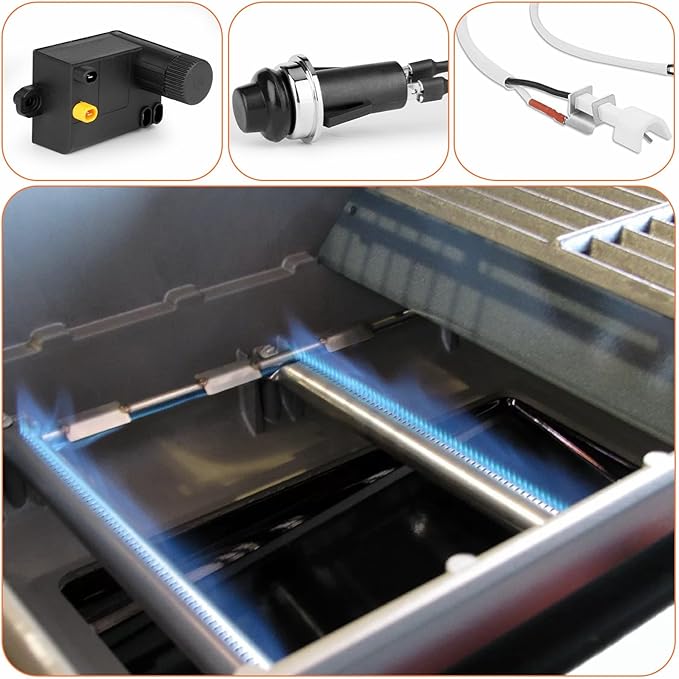 Uniflasy 7635 Flavorizer Bars,69785 Grill Burner and 7642 Igniter for Weber Spirit I & II 200 with Front Control, Spirit E210, E220, S210, S220, for Weber 7635 Bars and 304 Stainless Steel Burner