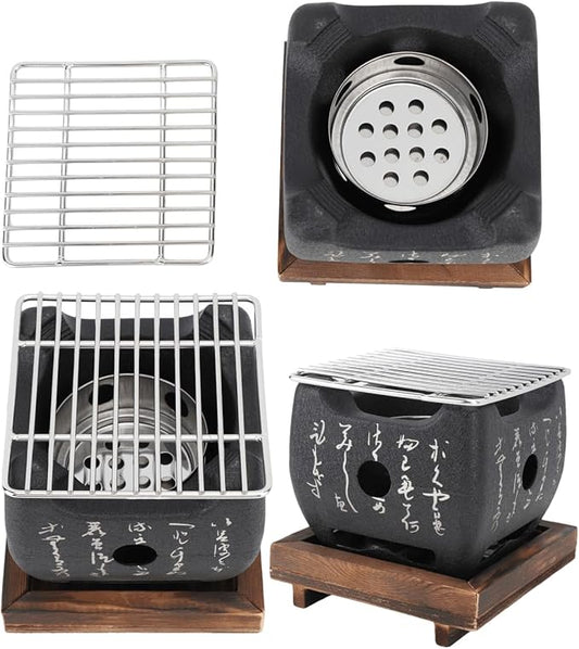 Portable Charcoal Grill, Compact Japanese Barbecue Stove with Even Heat Distribution 19.5x18cm for Outdoor Cooking Camping Picnics
