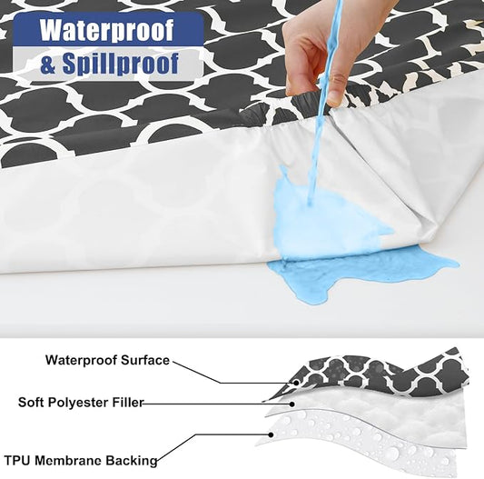 Smiry 2 Pack Rectangle Table Cloth 8 Foot, Waterproof Elastic Fitted Tablecloths, Windproof Washable Polyester Table Cover for Picnic, Camping, Outdoor (Dark Grey, 30"x96")