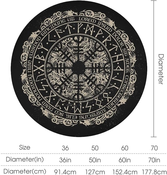 Vintage Viking Pattern Round Tablecloth, Viking Ancient Runic Helmet of Awe Celtic Dragon Table Cloth Water Resistant Table Cover for Farmhouse Party Holiday Kitchen Dinner Table 36"