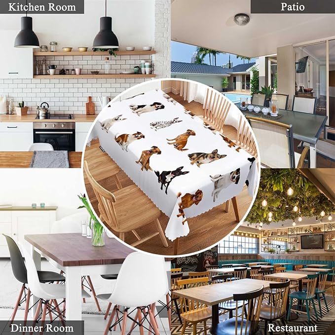 Swono Dogs Table Cover Cute Animal Medium Size Family Breed Dogs 50x72 Inch Table Cloth for Rectangle Tables Buffet Parties Coffee BBQ and Dinning Tablecloth