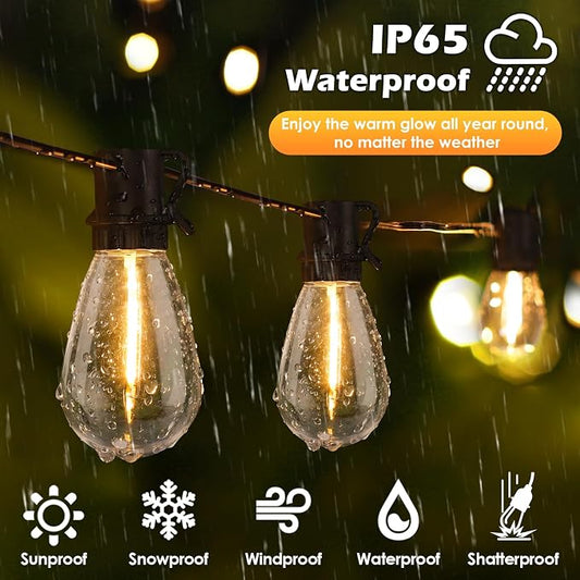 Larkvue 192FT(2x96FT) LED Outdoor String Lights, Patio Lights with 60+3 Shatterproof Waterproof 2700K Dimmable Bulbs, Linkable Light for Balcony-Black