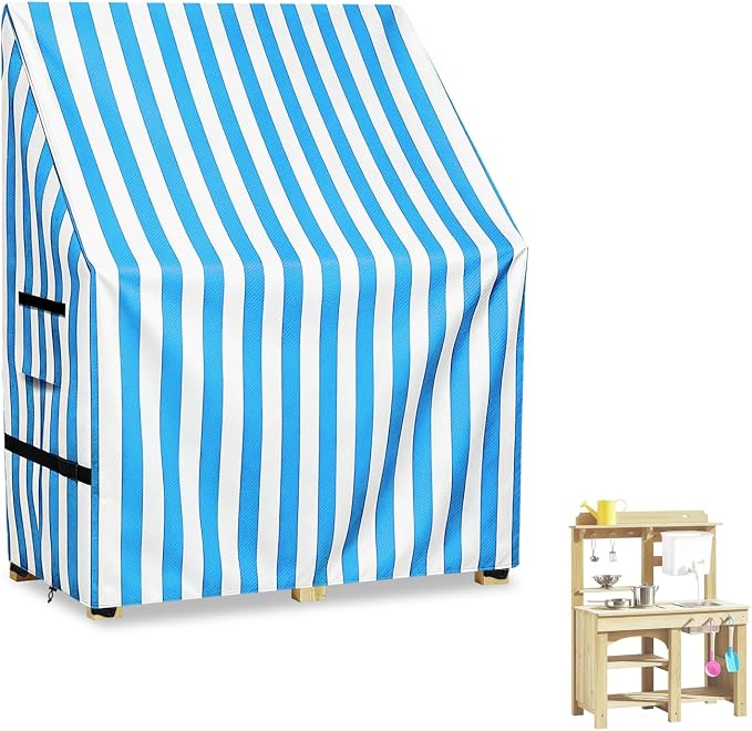 Kids Outdoor Mud Kitchen Cover,Heavy Duty Waterproof & Anti-UV Dustproof Outdoor Wooden Play Kitchen Covers,31.5" W x 19.7" D x 37.4" H, Blue, Cover Only