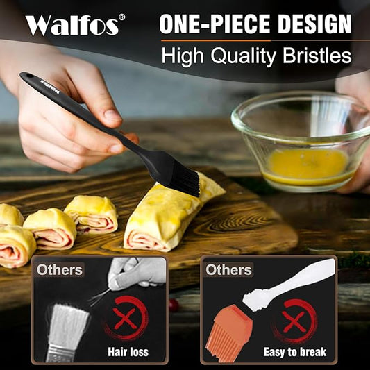 Walfos 600ยฐF Heat Resistant Silicone Basting Brushes BPA Free Pastry Brush, Spread Oil Butter Sauce for BBQ Grill Baking Kitchen Cooking, Dishwasher Safe (2 SIZE)
