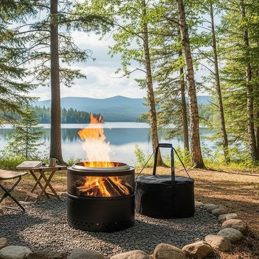 Outdoor Smokeless Fire Pit, 20'' Portable FirePits for Camping, Smokeless FirePit for Outside with Carry Bag, Wood Burning Stove, Stainless Steel,Black