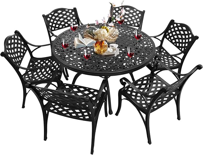 48.23" Patio Dinning Table, All-Weather Cast Aluminum Table with 2.36" Umbrella Hole, Patio Furniture, Outdoor Dining Table for Backyard and Poolside