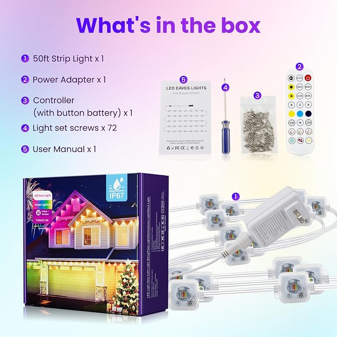 100FT Permanent Outdoor RGB Lights, Smart Outdoor String Lights with App Remote Control, 16 Million Colors & 100 Scene Modes, IP67 Waterproof Outdoor Lights for Patio Garden Yard Holiday Party Decor