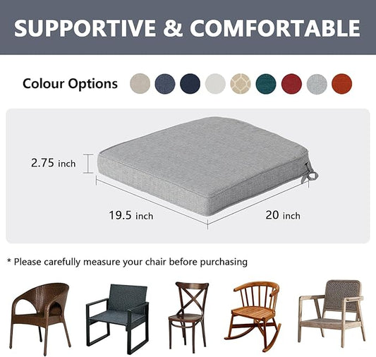 Goodgoods 19.5 x 20 Outdoor Chair Cushions Set of 4, Fade-Resistant & Water-Resistant Patio Seat Cushion Pads with Ties, 30D High-Resilience Foam for Dining Room Kitchen Chairs, Stone Gray