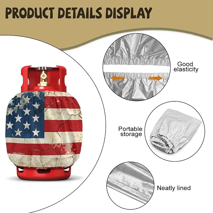 Dual Propane Tank Cover 20 lb Patriotic American Flag Weather Resistant Gas Cylinder Polyester Vintage 4th of July Decoration for Travel Trailer RV and Outdoor Use