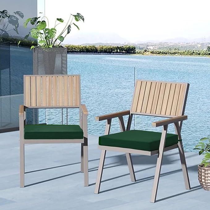 Cozyide Outdoor Chair Cushions, Waterproof Patio Seat Cushions with Adjustable Straps, Square Corner Patio Chair Cushions for Garden, Dark Green, 18.5x16x3 Inch (Pack of 4)