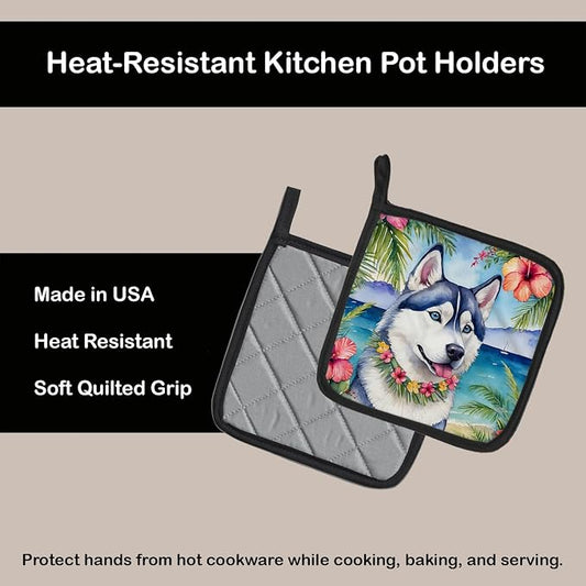 Caroline's Treasures Siberian Husky Luau Pair of Pot Holders Kitchen Heat Resistant Pot Holders Sets Oven Hot Pads for Cooking Baking BBQ, 7 1/2 x 7 1/2