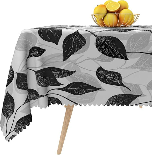 Black and White Leaves Tablecloth 60x60 Inch Square Floral Plants Farmhouse Table Cloth Kitchen Table Decorations for Home Dinner Party Waterproof Polyester Washable Tables Cover Oilproof