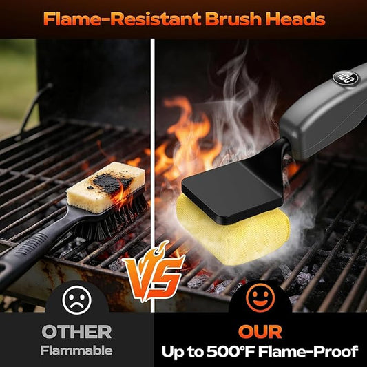 Bristle-Free Electric Grill Brush, Fire-Resistant BBQ Grill Brush, Reciprocating Grill Brush for Outdoor Grill, Grill Cleaner with 3 Heads, Cordless Grill Cleaning Brush with 3600 mAn, Silver