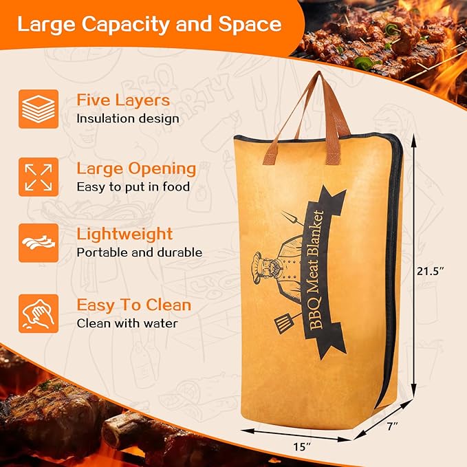 BBQ Blanket for Resting Meat, Meat Resting Blanket for Grilling Accessories, Reusable Smoker Grilling Meat Insulated Resting Bag, BBQ Accessories for Large Brisket, Gifts for Men, Dad, Christmas Gifts
