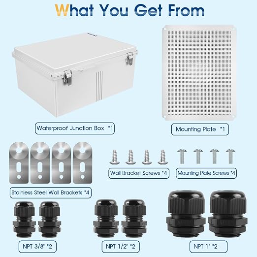 Waterproof Outdoor Project ABS Plastic Junction Box IP67 Weatherproof Dustproof Enclosure with Hinged Cover, Mounting Plate,Wall Brackets for Power Project (Grey,19.7"x15.7"x7.9")