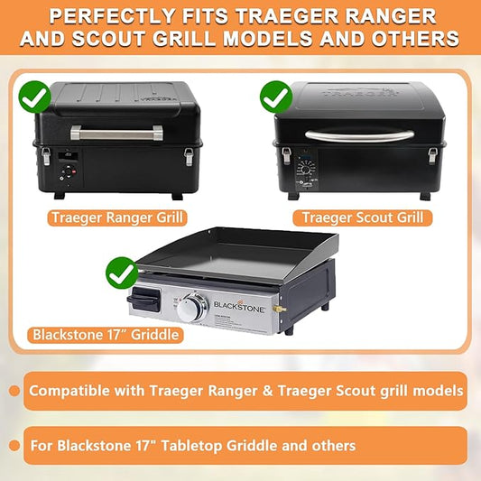 Portable Grill Cover, Ranger Cover for Traeger Grill BAC475 Scout and Range Grill Cover, Blackstone 17" Griddle w/Hood, 21" x 19.5" x 12", Heavy Duty Waterproof Barbecue Grill Cover, Black