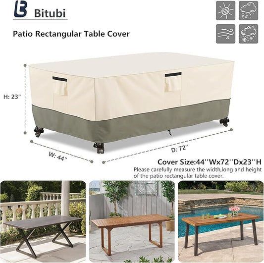 Bitubi 72 Inch Rectangular/Oval Patio Table Cover,Heavy Duty Waterproof Outdoor Table Cover Winter, Patio Furniture Covers, Beige