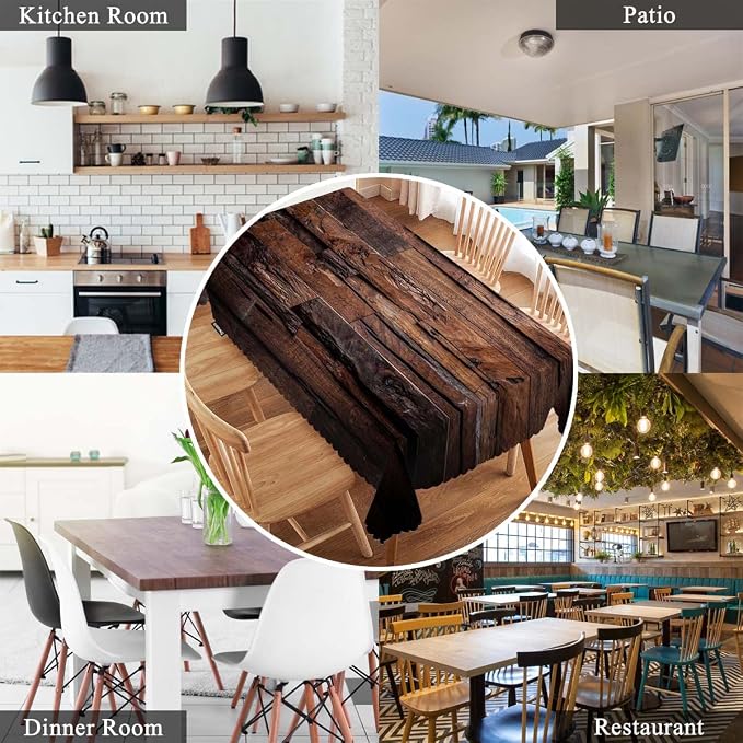 Swono Dark Wood Tablecloth - Vintage Natural Wooden Board Rectangle Table Cloth Picnic Tablecloth Washable Plaid Table Cover for Kitchen Holiday Dinner, 52x70 Inch