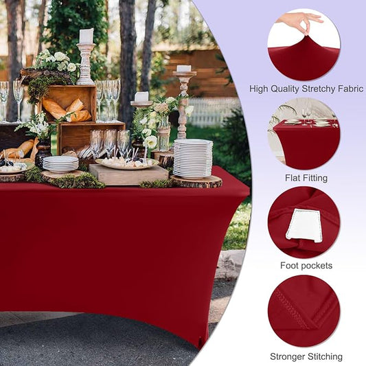 ABCCANOPY 6FT Spandex Table Cover, Stretch Fitted Tablecloth, Red | Rectangular Tight, Fitted, Washable and Wrinkle Resistant Table Protector for Wedding, Banquet,Birthday, Party, Event