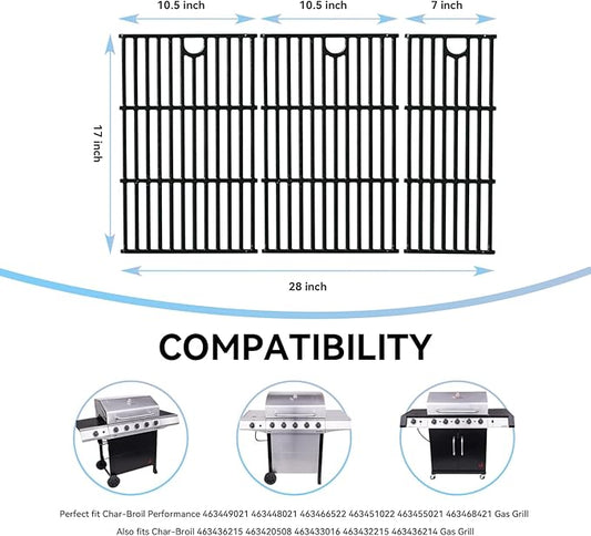 17" Grill Grates for Charbroil Performance 5 Burner 463448021 463449021 463450022 463451022 463455021 463458021, Cast Iron Replacement Parts for Charbroil 463448021, G426-0004-W1 G426-0005-W1