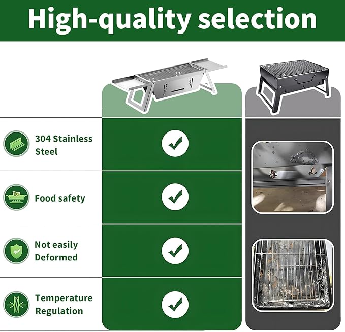 Small Barbecue Grill Outdoor Stainless Steel Grill Charcoal BBQ Grill Convenient Folding for Home Indoor