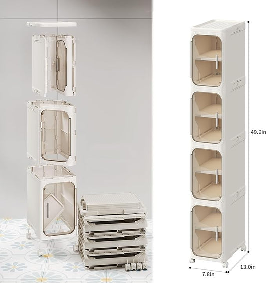 LXLXXL 4-Tier Narrow Storage Cabinet Slim Bathroom Storage Cabinet with Movable Wheels Tall Bathroom Organizer Skinny Cabinet for Small Spaces๏ผBeige