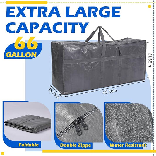 4 Pcs 66 Gallon Extra Large Moving Bags Heavy Duty Storage Bag with Strong Zipper Handle Foldable XXL Jumbo Storage Tote Packing Moving Box for College Dorm Travel Cloth Duffle (Gray)