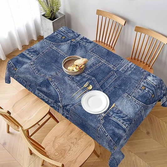 TKS MITLAN Denim Patchwork Style Decorative Rectangle Tablecloth Romance Indigo Miscellaneous Polyester Table Cloths Kitchen Table Cover for Dining BBQ Picnic Coffee Table 52 x 70 Inch 4-6 Seats