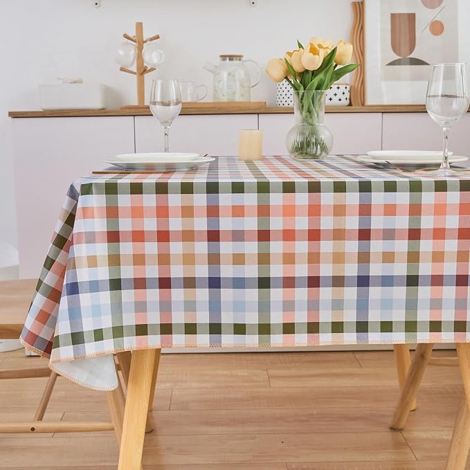 LIBERECOO Heavy Duty Vinyl Tablecloth with Flannel Backing Waterproof Oil-Proof Plastic Table Cloth Stain-Resistant Wipeable Rectangle or Square Table Cover for Indoor and Outdoor 54 x 54 Inch