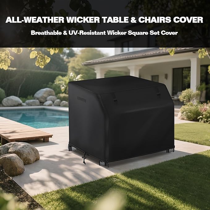 41 Inch Outdoor Patio Bar Set Cover with Split Zipper, Heavy Duty 600D Oxford Fabric Outdoor Wicker Bar Covers Waterproof, Wicker Bistro Set with Two Stools Cover, 41"L X 38"W X 40"H