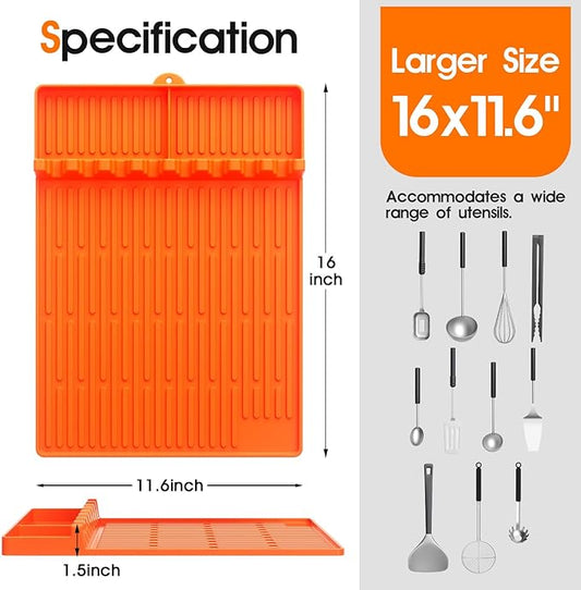 Snuggery Silicone Griddle Tools Mat for Blackstone – Griddle Accessories 16"x11.5" BBQ Spatula Organizer with Drip Pad, Heat-Resistant Grill Accessories for Outdoor Cooking, Gifts for Husband & Men