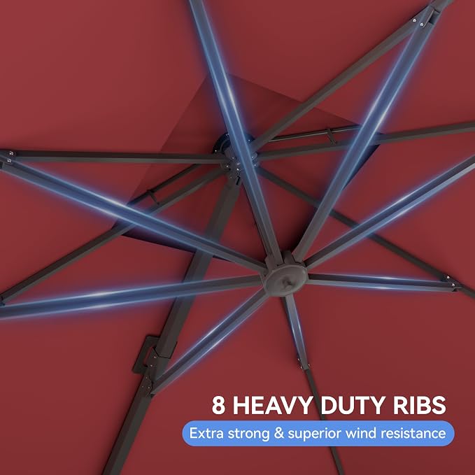 10x10FT Cantilever Outdoor Patio Umbrellas,Double Top Large Square Umbrella Heavy Duty 360°Rotation Offset Outdoor Sun Shade Umbrella for Garden Deck Pool Backyard Patio, Red