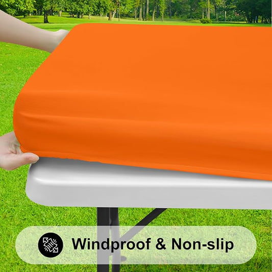 Smiry Rectangle Tablecloth, Elastic Fitted Flannel Backed Vinyl Tablecloths for 8ft Folding Tables, Waterproof Wipeable Table Covers for Indoor, Outdoor, Picnic and Camping (Orange, 30"x96")