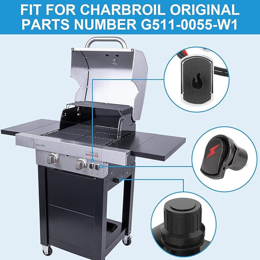 G511-0055-W1 Grill Igniters for Charbroil Ignitor Replacement Kit, 5-Outlets Electronic Ignition Module w/Wires and 2 Push Buttons Replacement Igniter for Charbroil Surefire Ignition Systems