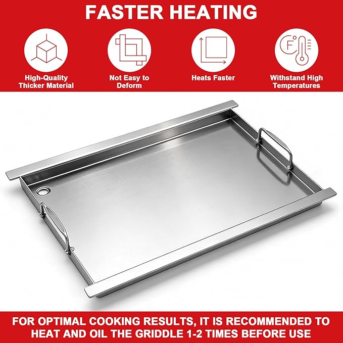 Full-Size Griddle Insert for Napoleon 425 Gas Grills, 23" x 17.7" Flat Top Griddle for Napoleon Rogue and Freestyle 425 Models, Heavy-Duty Stainless Steel Grill Accessory for Weber Spirit I/II 300