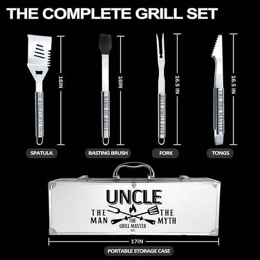 Uncle Gifts, Uncle Gifts from Niece/Nephew Heavy Duty Grilling Accessories Kit for Backyard BBQ, Thick Stainless Steel Grill Utensils with Non-Slip Handle Tool for Man on Birthday Fathers Day
