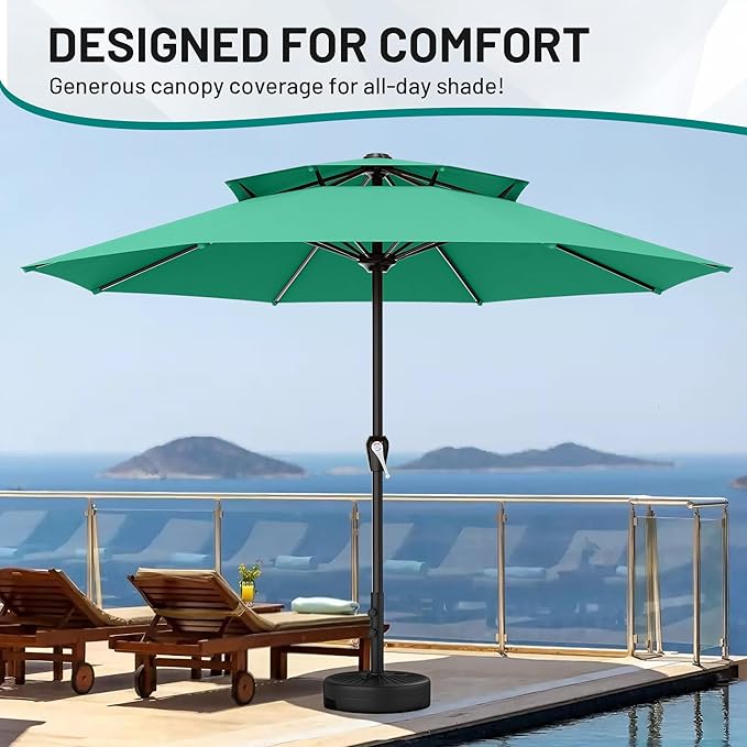 AreShark 12ft 2 Tiers Patio Umbrella - Outdoor Umbrella Waterproof UV Protection, Market Table Umbrella w/ 8 Sturdy Ribs&Crank for Pool, Porch, Garden(Turquoise)