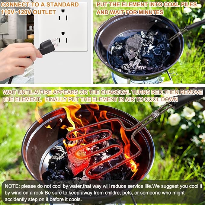 Electric Charcoal Starter 800w - Superior BBQ Grill Fireplace Charcoal Lighter Ignite Briquettes Coal Lighter | Stainless Steel Coils 4.6ft Long Cable
