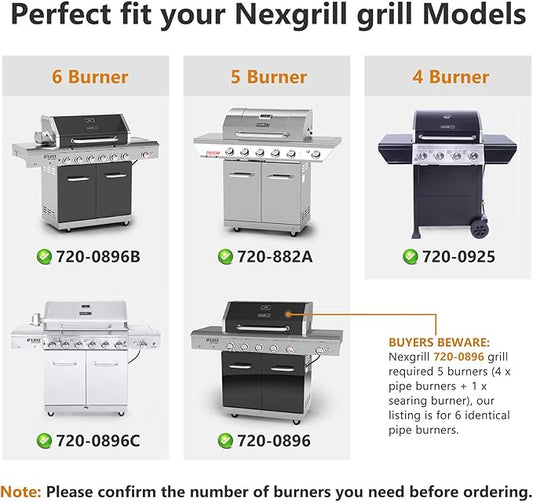 Replacement Parts for Nexgrill 720-0896B 720-0896C 720-0896E Deluxe 6 Burner Gas Grills, 6 Pack Burner Tubes, Flame Tamers Heat Shields Replacement for Nexgrill 720-0882A 720-0896 720-0925 Grills