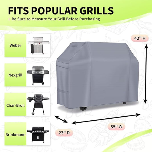 NEXCOVER Barbecue Gas Grill Cover - 55 Inch Waterproof Outdoor Heavy Duty BBQ Cover, Fade & Weather Resistant Upgraded Material, Barbecue Cover for Weber, Brinkmann, Char Broil and More