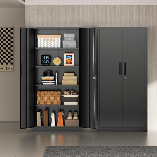 Incbruce 72โ Metal Storage Cabinet, Garage Cabinets and Storage System with Doors and Shelves, Tall Lockable Tool Cabinet for Garage, Office, Home (Black)