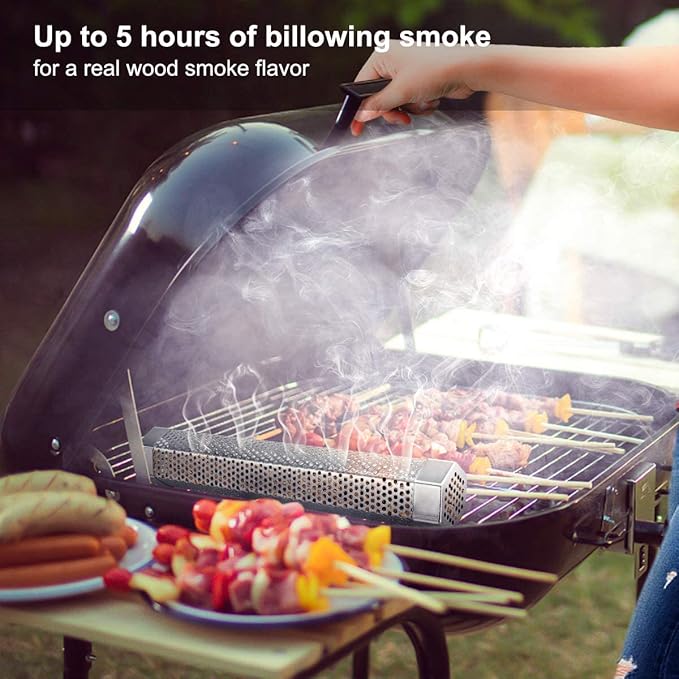 Pellet Smoker Tube, 1 Pack 12'' Smoker Tube with Brush, Premium Stainless Steel, 5 Hours of Billowing Smoke Tube Smoker for All Grill, Smoker, Cold/Hot Smoking